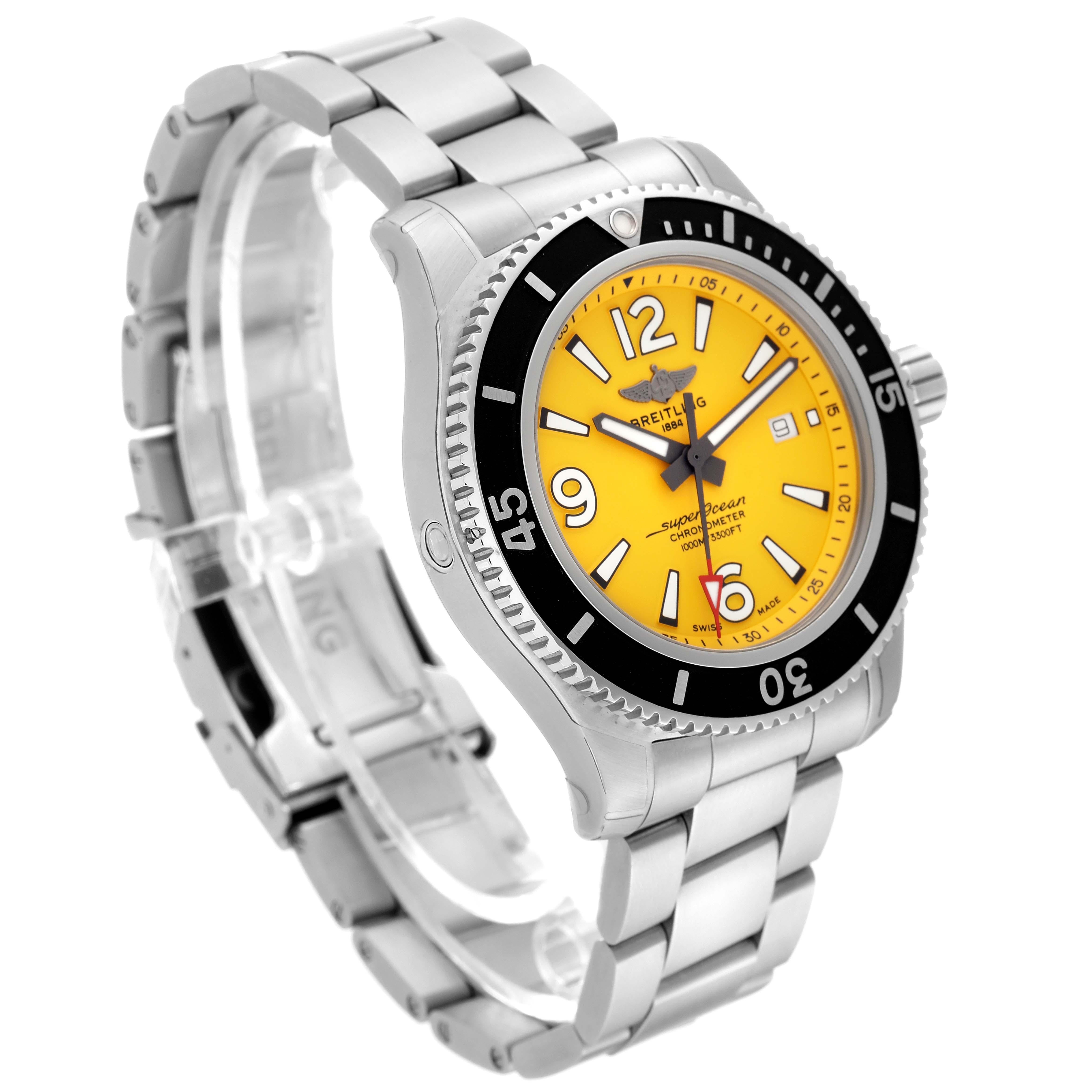 Men's Breitling Superocean II Yellow Dial Steel Mens Watch A17367 Unworn