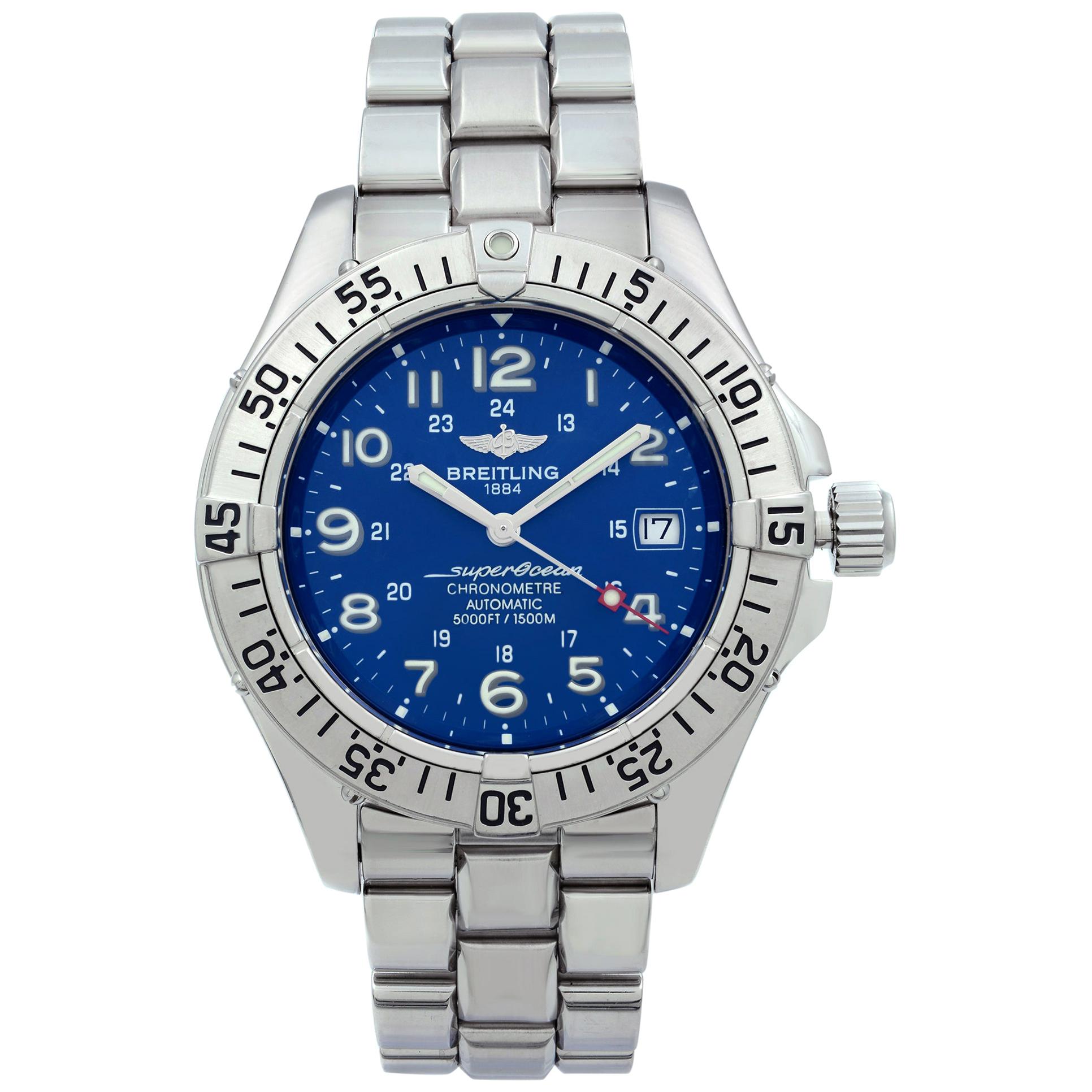 Breitling Superocean Stainless Steel Blue Arabic Dial Automatic Men Watch A17360
