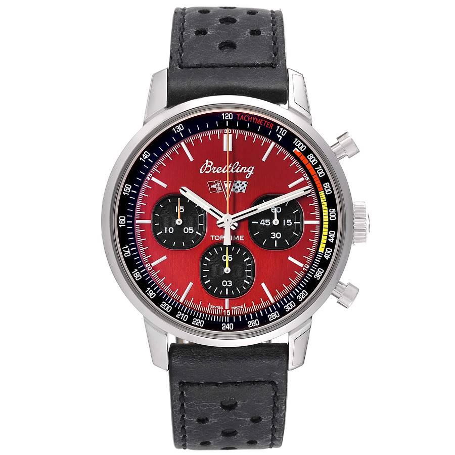 Breitling Top Time Chevrolet Corvette Steel Mens Watch A25310 Box Card. Automatic self-winding movement. Stainless steel round case 42.0 mm in diameter. Chevrolet Corvette logo engraved on case back. Stainless steel smooth bezel. Scratch resistant