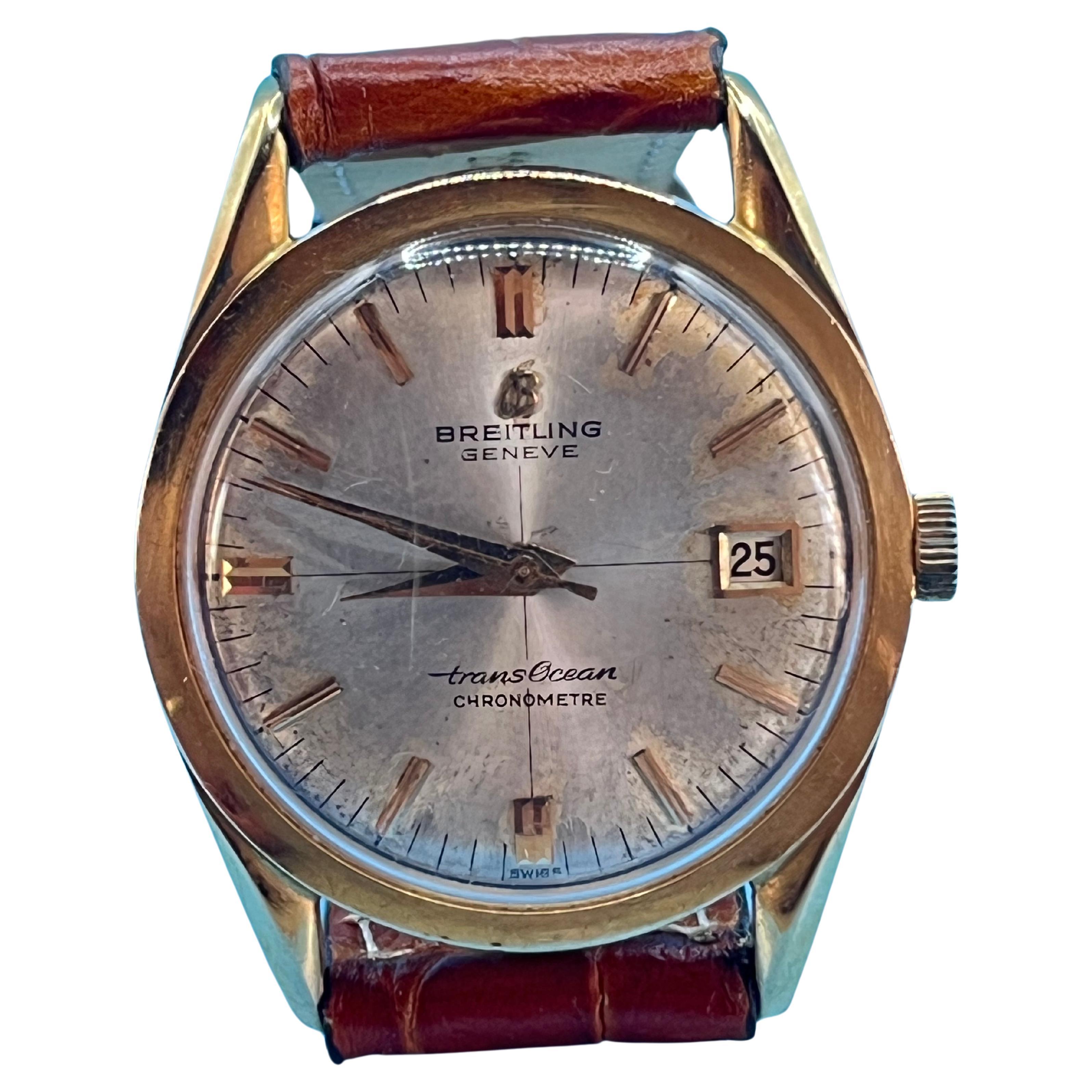 Breitling „Trans Ocean“ 1960er Jahre 18 Kt Gold Automatik-Uhr mit Uhrwerk
