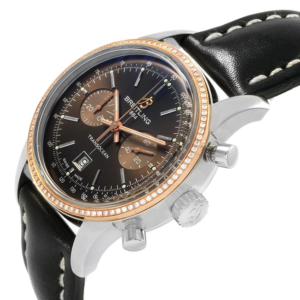 Breitling Transocean 38 Stahl Roségold Diamant Herrenuhr U41310. Automatisches Chronometerwerk mit automatischem Aufzug:: offiziell zertifiziert. Chronographen-Funktion. Edelstahlgehäuse mit 38 mm Durchmesser. Verschraubte Krone und Drücker aus
