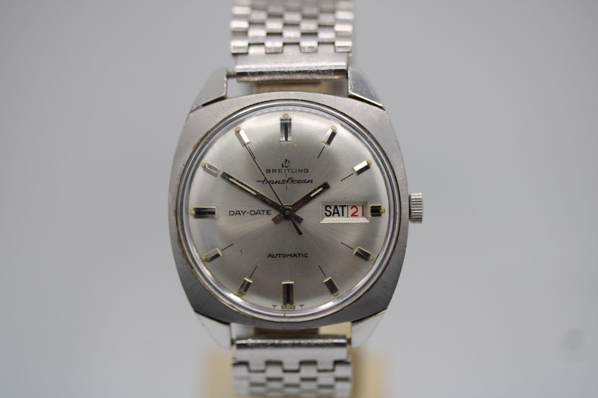 The Breitling Transocean 4054 is a rare early Day Date from Breitling that with a stunning silver dial with silvered hour markers to match the hands and roulette date wheel sitting next to the day wheel.

Operating from a 2570 calibre this automatic