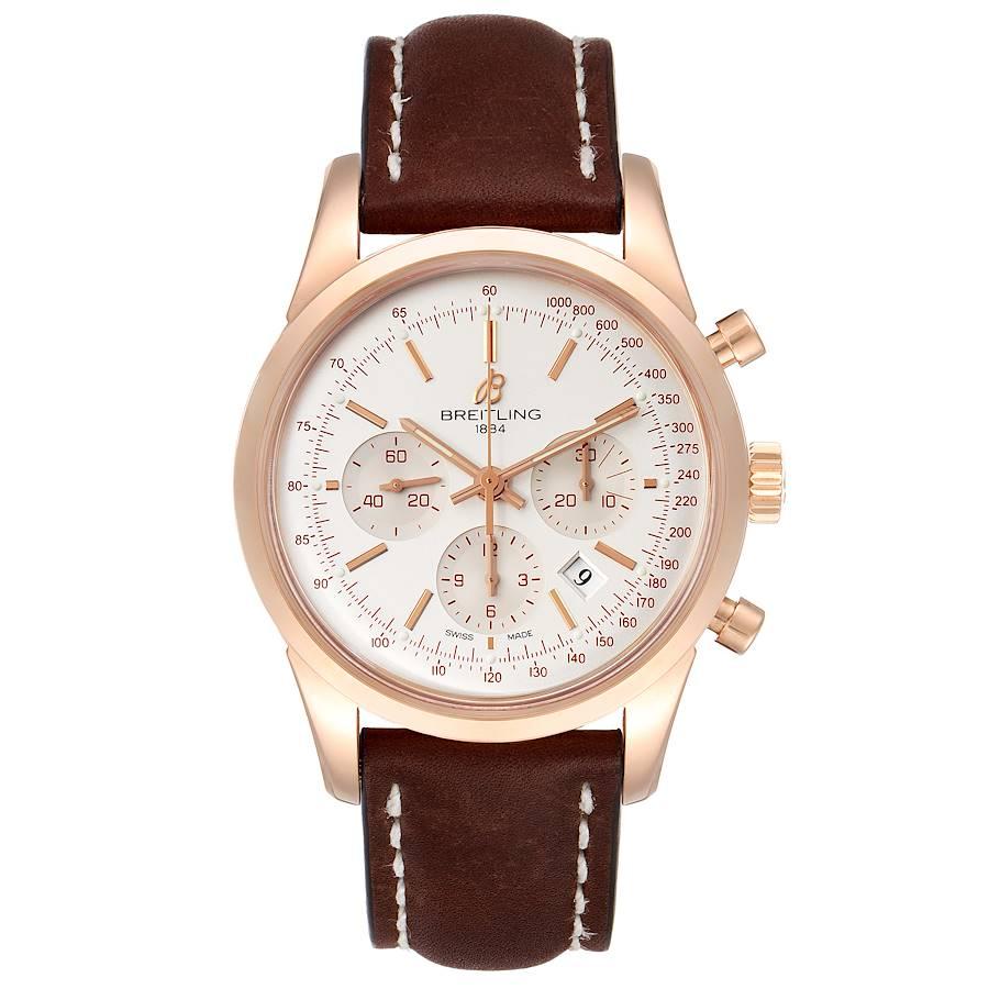 Breitling Transocean 43mm 18k Rose Gold Mens Watch RB0152 Unworn. Automatic self-winding chronograph movement. 18K rose gold case 43 mm in diameter. Transparent exhibition sapphire crystal case back. 18k rose gold bezel. Scratch resistant sapphire