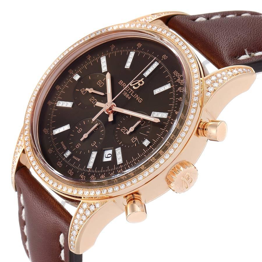 Breitling Transocean Rose Gold Diamond Mens Watch RB0152 Unworn In Excellent Condition For Sale In Atlanta, GA