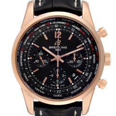 Breitling Transocean Black Dial Rose Gold Mens Watch RB0510 Box Papers