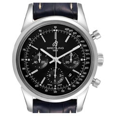Breitling Transocean Black Dial Steel Mens Watch AB0152 Box Papers