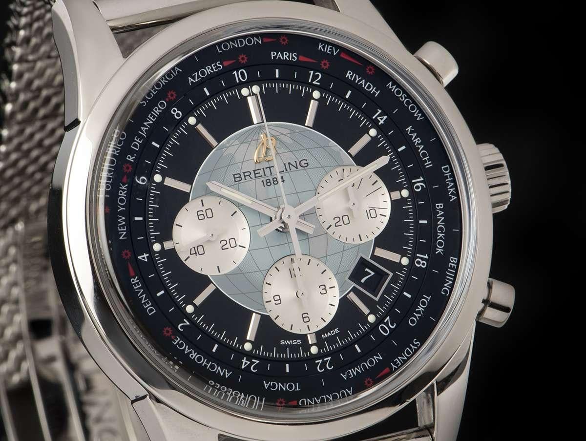 Breitling Transocean Chrono Unitime Steel AB0510U4/BB62-159A Automatic Watch In Excellent Condition In London, GB