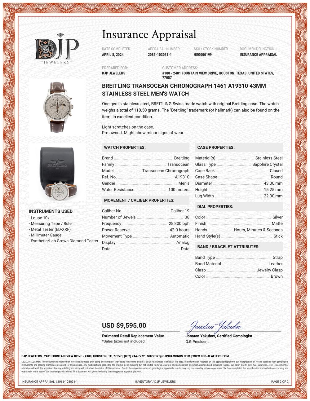 Breitling Transocean Chronograph 1461 A19310 43MM Stainless Steel Men’s Watch 6