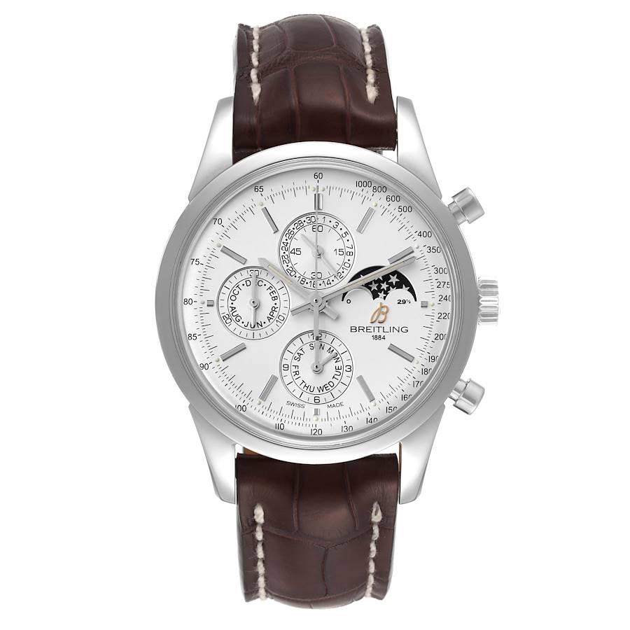 Breitling Transocean Chronograph 1461 Perpetual Moonphase Watch A19310 Box Card. Automatic self-winding officially certified chronometer movement. Chronograph function. Complete calendar (date, day, month, moon phases). Adjustment required only once