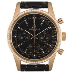 Breitling Transocean Chronograph 18k Rose Gold schwarzes Zifferblatt Diamant Lünette RB0152