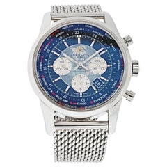 Breitling Transocean Chronograph Blue Dial Steel Mens Watch