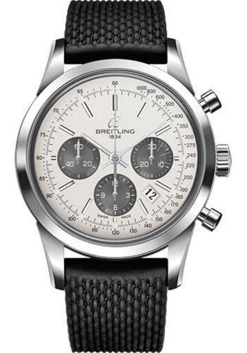 Breitling Transocean Chronograph Stainless Steel, Aero Classic Strap Tang Watch In Excellent Condition For Sale In New York, NY