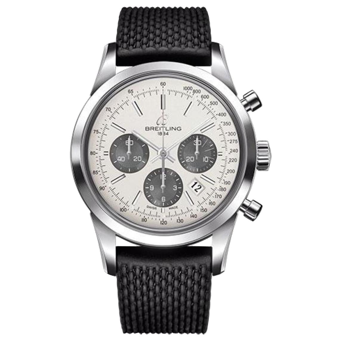 Breitling Transocean Chronograph Stainless Steel, Aero Classic Strap Tang Watch For Sale
