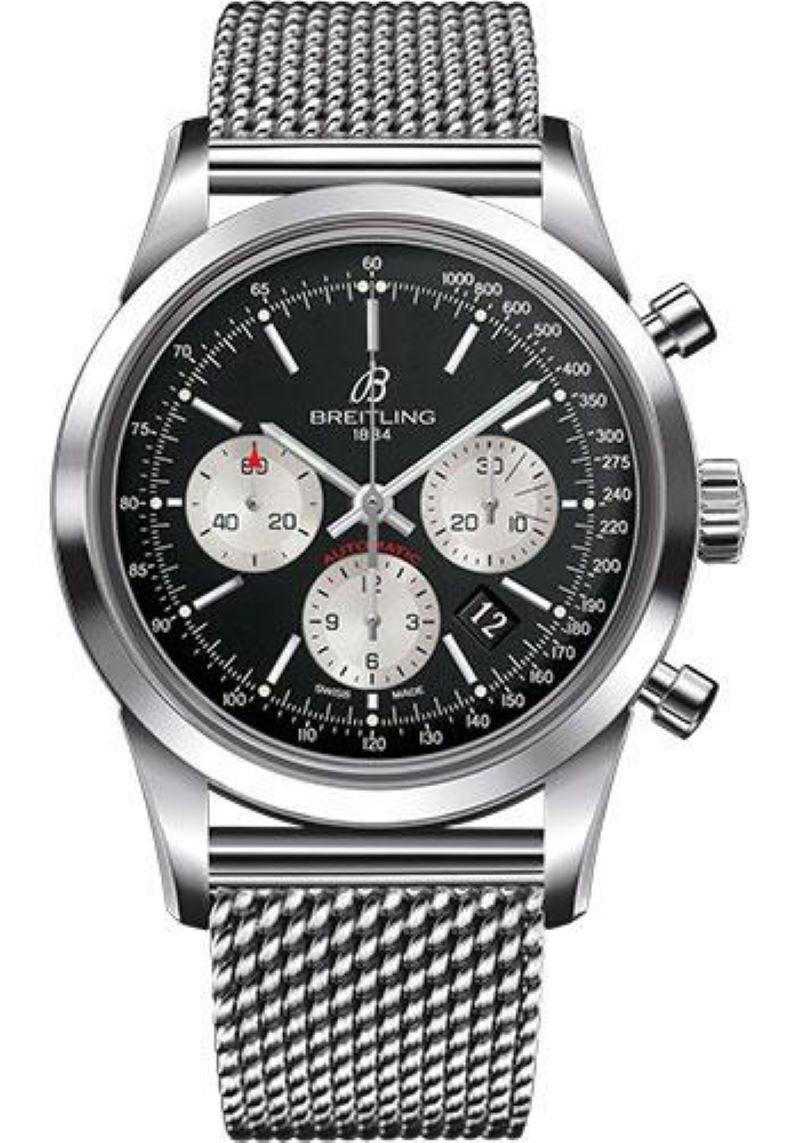 Breitling Transocean Chronograph Stainless Steel Bracelet Men's Watches, AB0152 In Excellent Condition For Sale In New York, NY