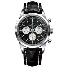 Used Breitling Transocean Chronograph Stainless Steel, Croco Strap, Deployant Watch