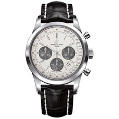 Breitling Transocean Chronograph Stainless Steel, Croco Strap Tang Men's Watch