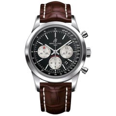 Breitling Transocean Chronograph Stainless Steel, Croco Strap Tang Men's Watch