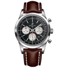 Used Breitling Transocean Chronograph Stainless Steel, Leather Strap Deployant Watch