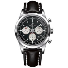 Used Breitling Transocean Chronograph Stainless Steel, Leather Strap Deployant Watch
