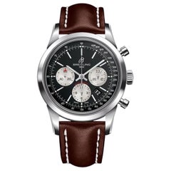 Used Breitling Transocean Chronograph Stainless Steel, Leather Strap Men's Watch