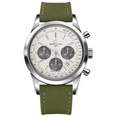 Used Breitling Transocean Chronograph Stainless Steel, Military Strap Men's Watch