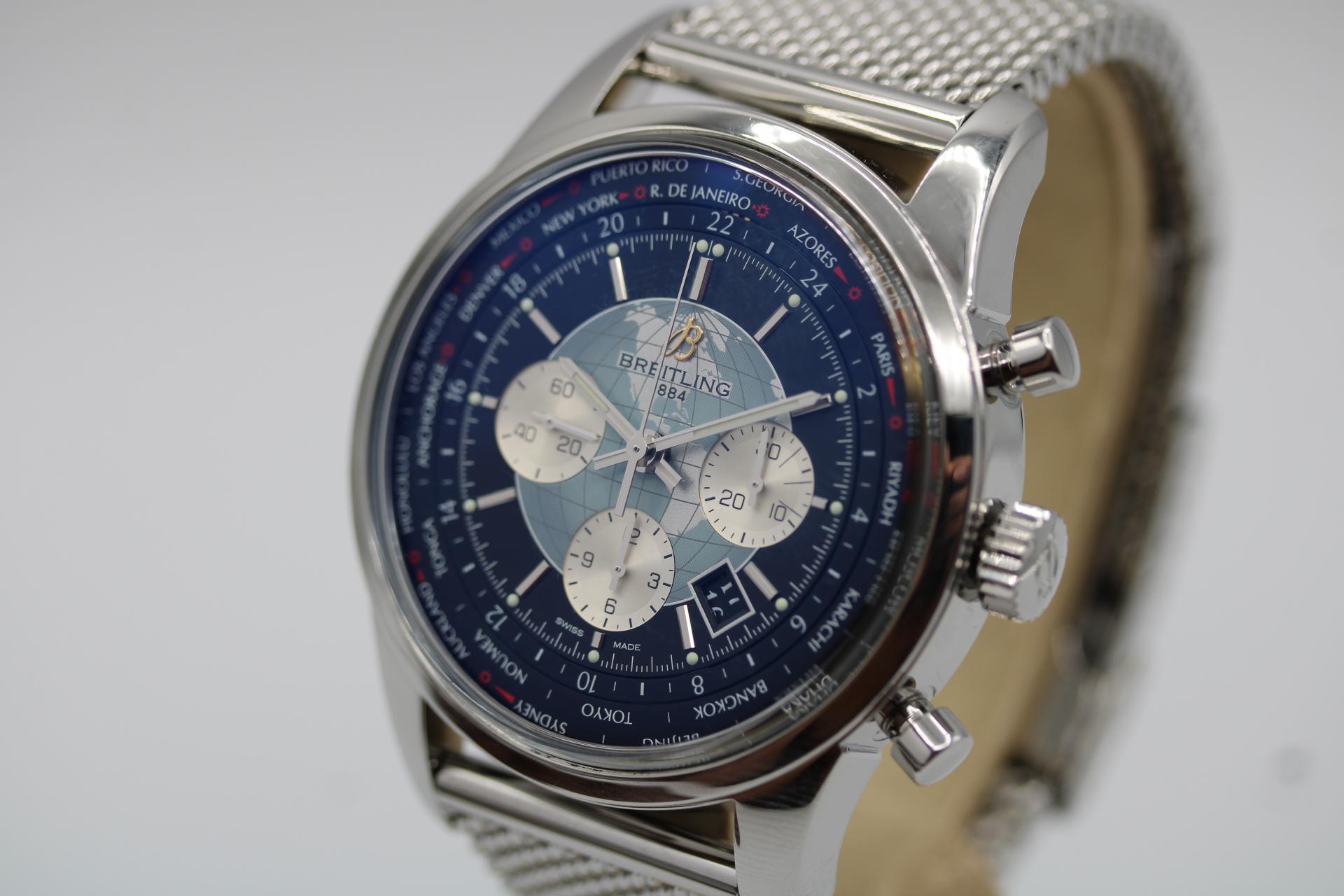 Breitling Transocean Chronograph Unitime AB0510U4/BB62 Weltzeit Box & Papiere im Zustand „Hervorragend“ im Angebot in London, GB