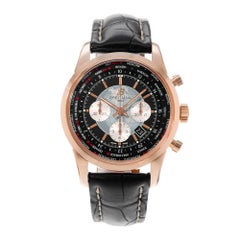 Breitling Transocean Chronograph Unitime RB0510 Black 18k Rose Gold Mens Watch