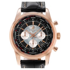 Breitling Transocean Chronograph Unitime RB0510 Black 18k Rose Gold Mens Watch