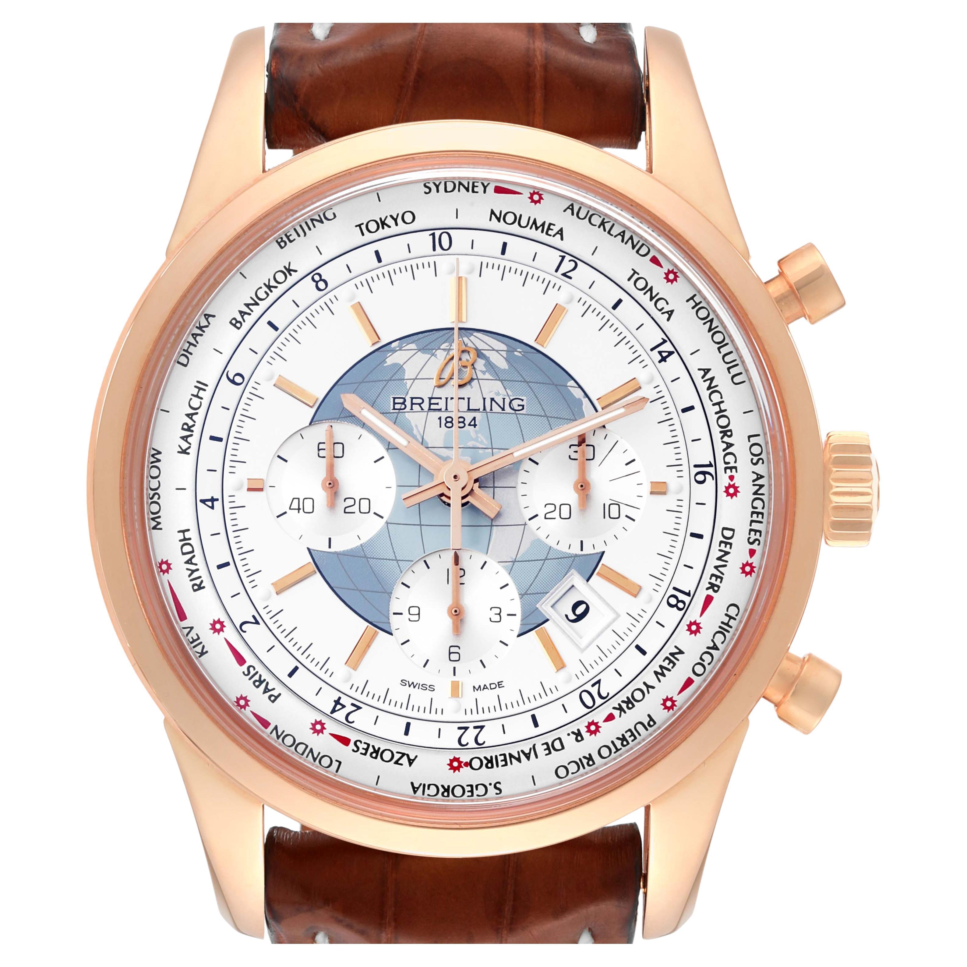 Breitling Transocean Chronograph Unitime Rose Gold Mens Watch RB0510