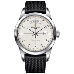 Breitling Transocean Day and Date Stainless Steel on Rubber Aero Classic Watch