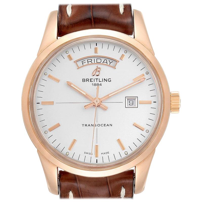 Breitling Transocean Day Date Rose Gold Men's Watch R45310 Box Papers For Sale