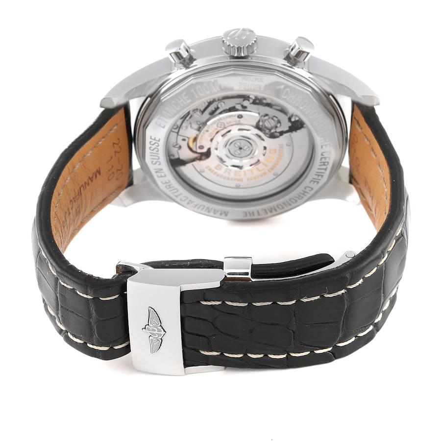 Men's Breitling Transocean Leather Strap Steel Mens Watch AB0152 Box Papers For Sale