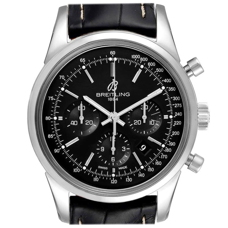 Breitling Transocean Leather Strap Steel Mens Watch AB0152 Box Papers For Sale