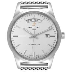 Breitling Transocean Silver Dial Mesh Bracelet Steel Mens Watch A45310 Box Card