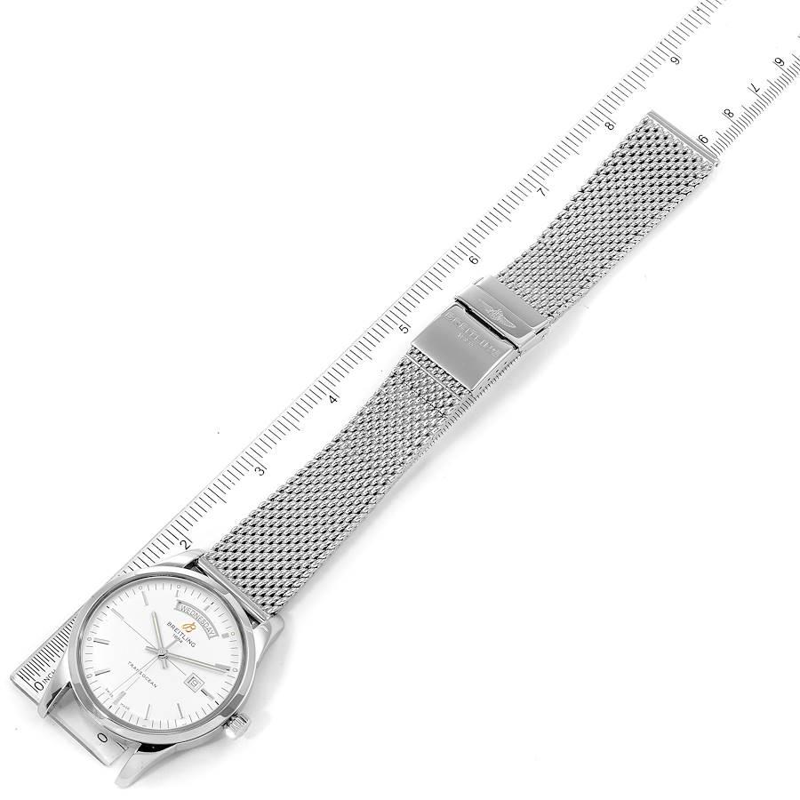 Breitling Transocean Silver Dial Mesh Bracelet Steel Men's Watch A45310 For Sale 6