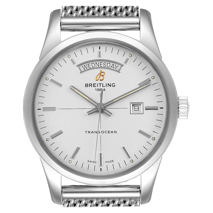 Breitling Transocean Silver Dial Mesh Bracelet Steel Men's Watch A45310 For Sale