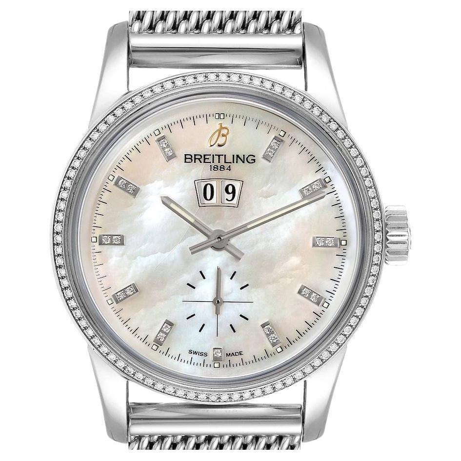 Breitling Transocean Steel MOP Dial Diamond Unisex Watch A16310 Unworn
