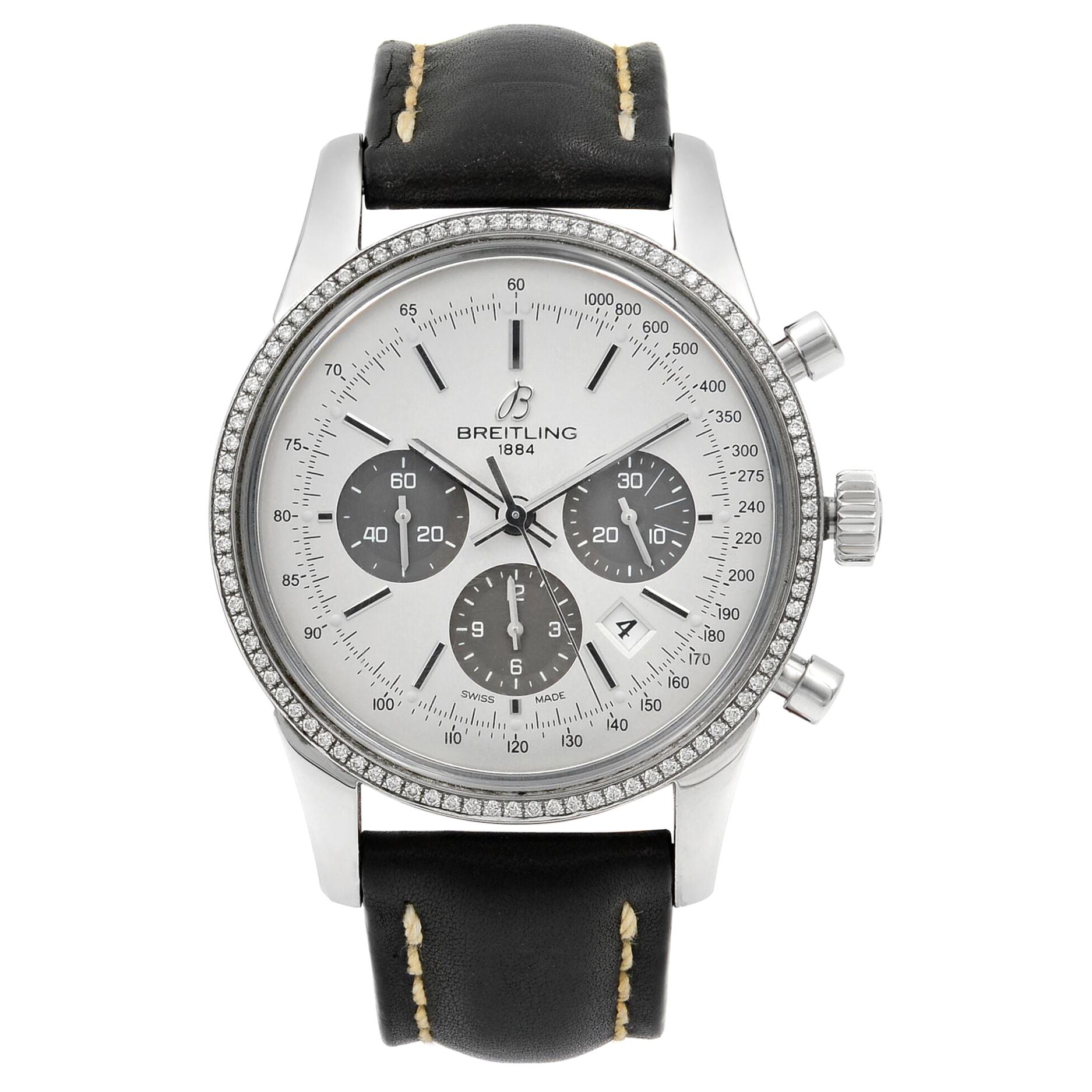 Breitling Transocean Steel Silver Dial Diamond Bezel Men's Watch AB015253/G724