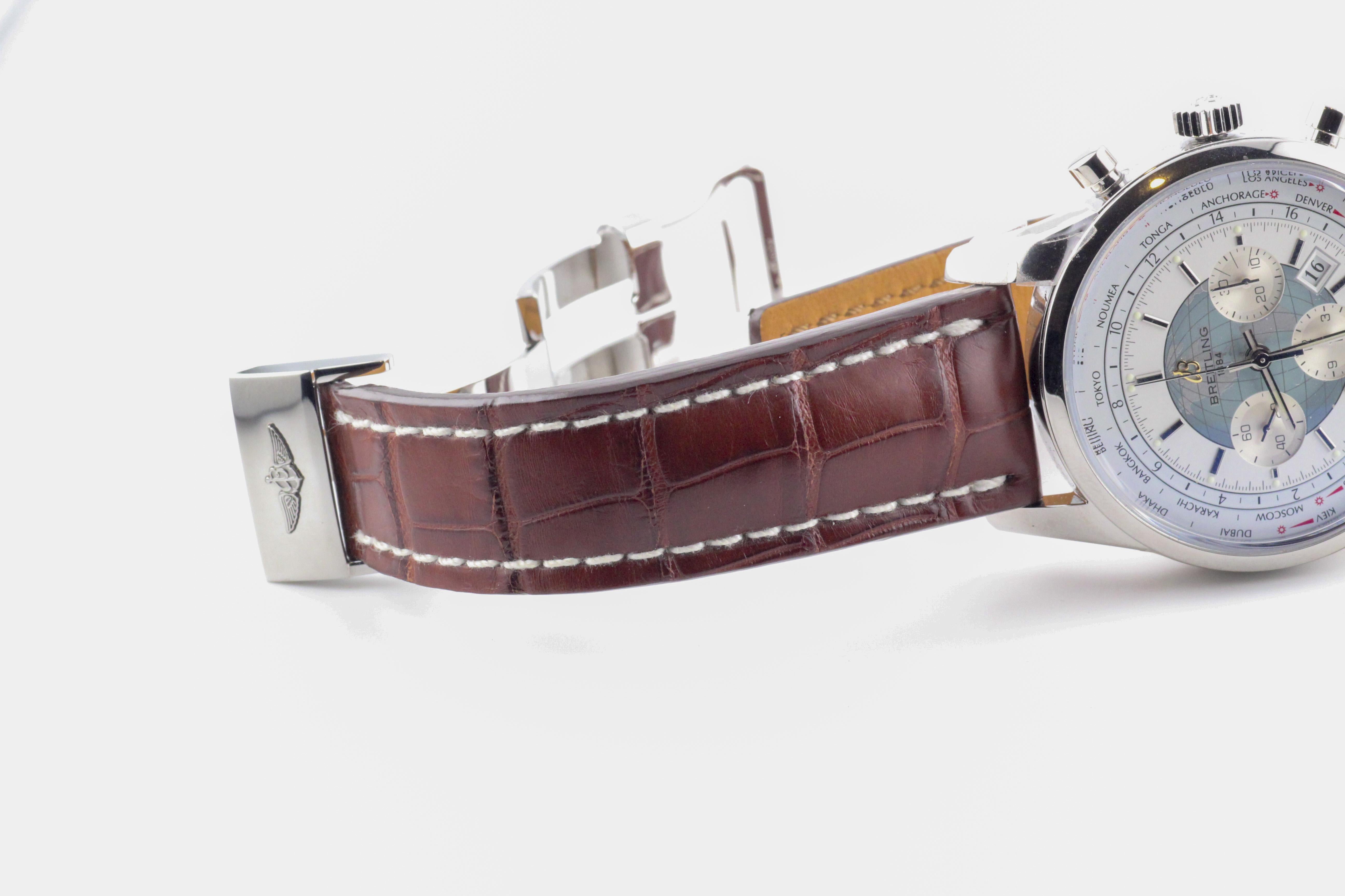 Breitling Transocean Unitime Chronograph World Time Steel Wristwatch 8