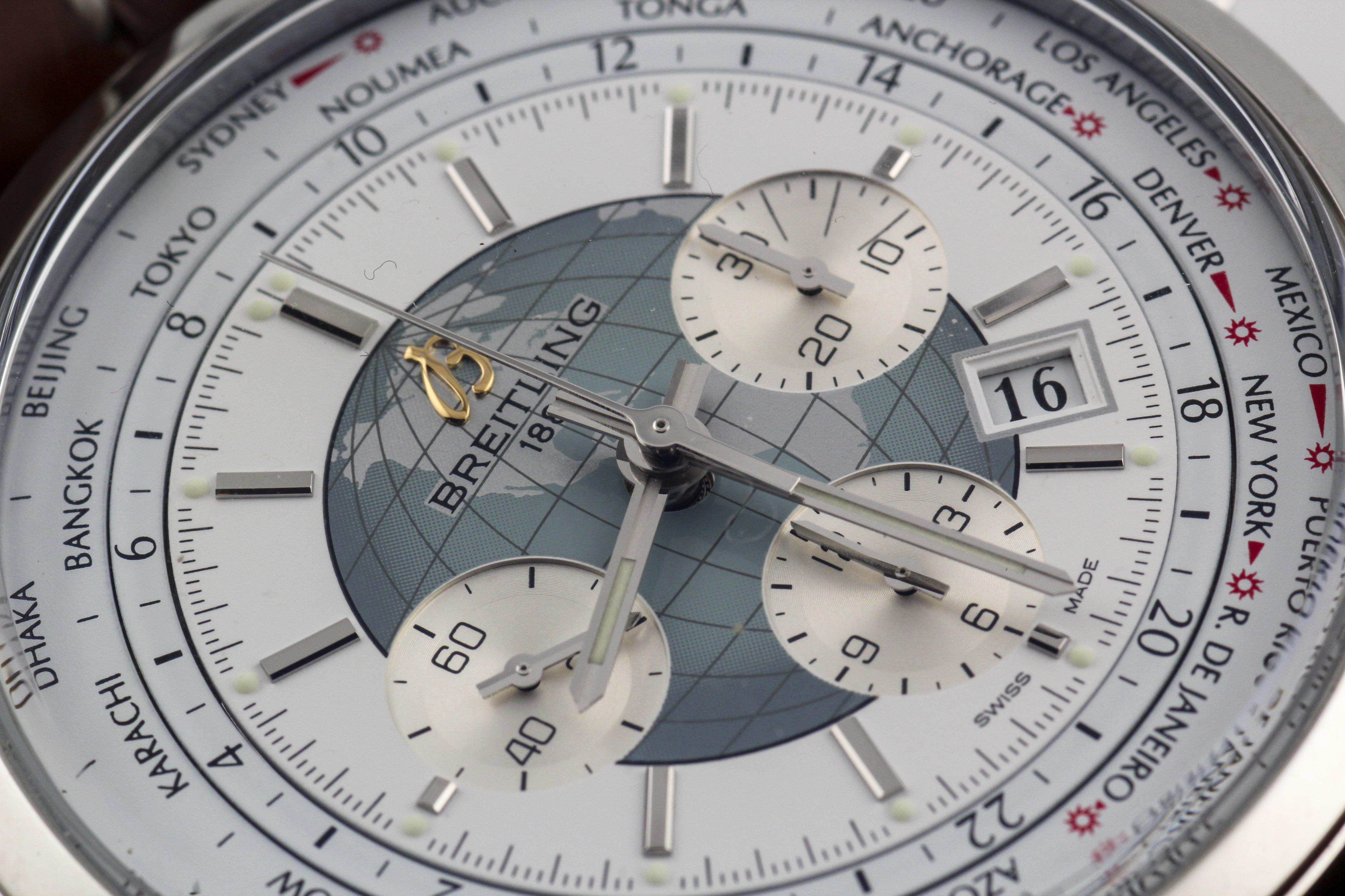 Breitling Transocean Unitime Chronograph World Time Steel Wristwatch 10