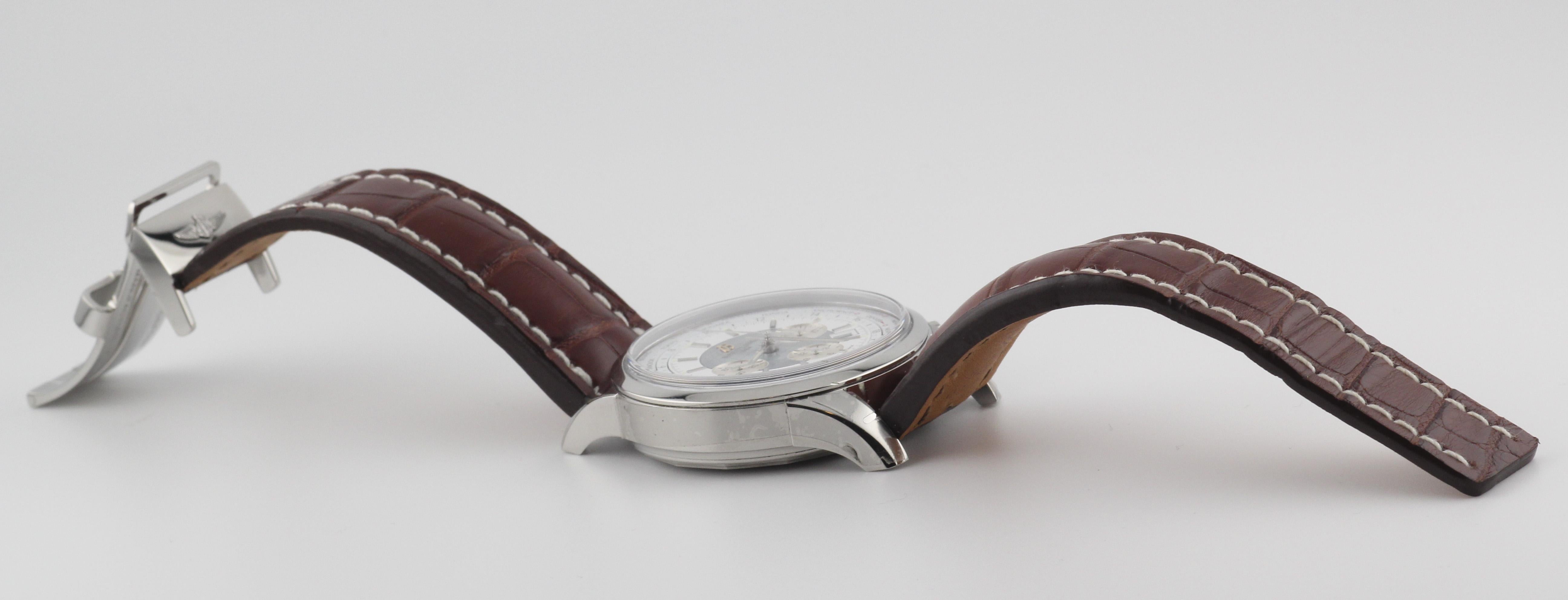 Men's Breitling Transocean Unitime Chronograph World Time Steel Wristwatch