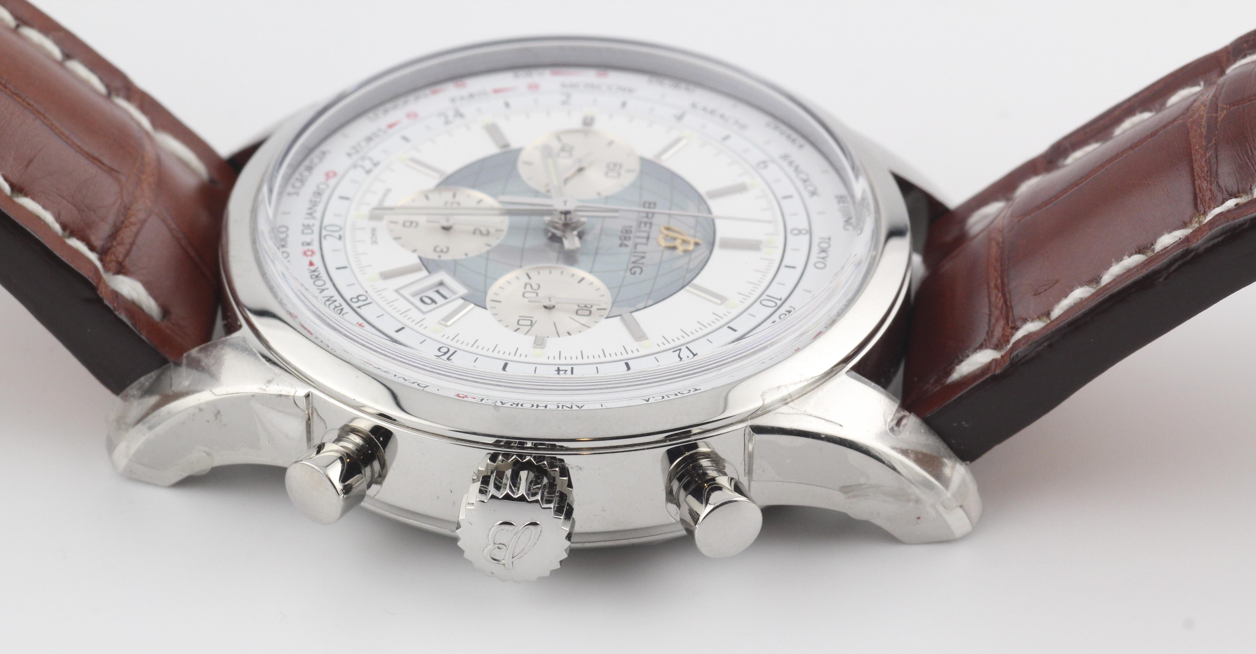 Breitling Transocean Unitime Chronograph World Time Steel Wristwatch 2