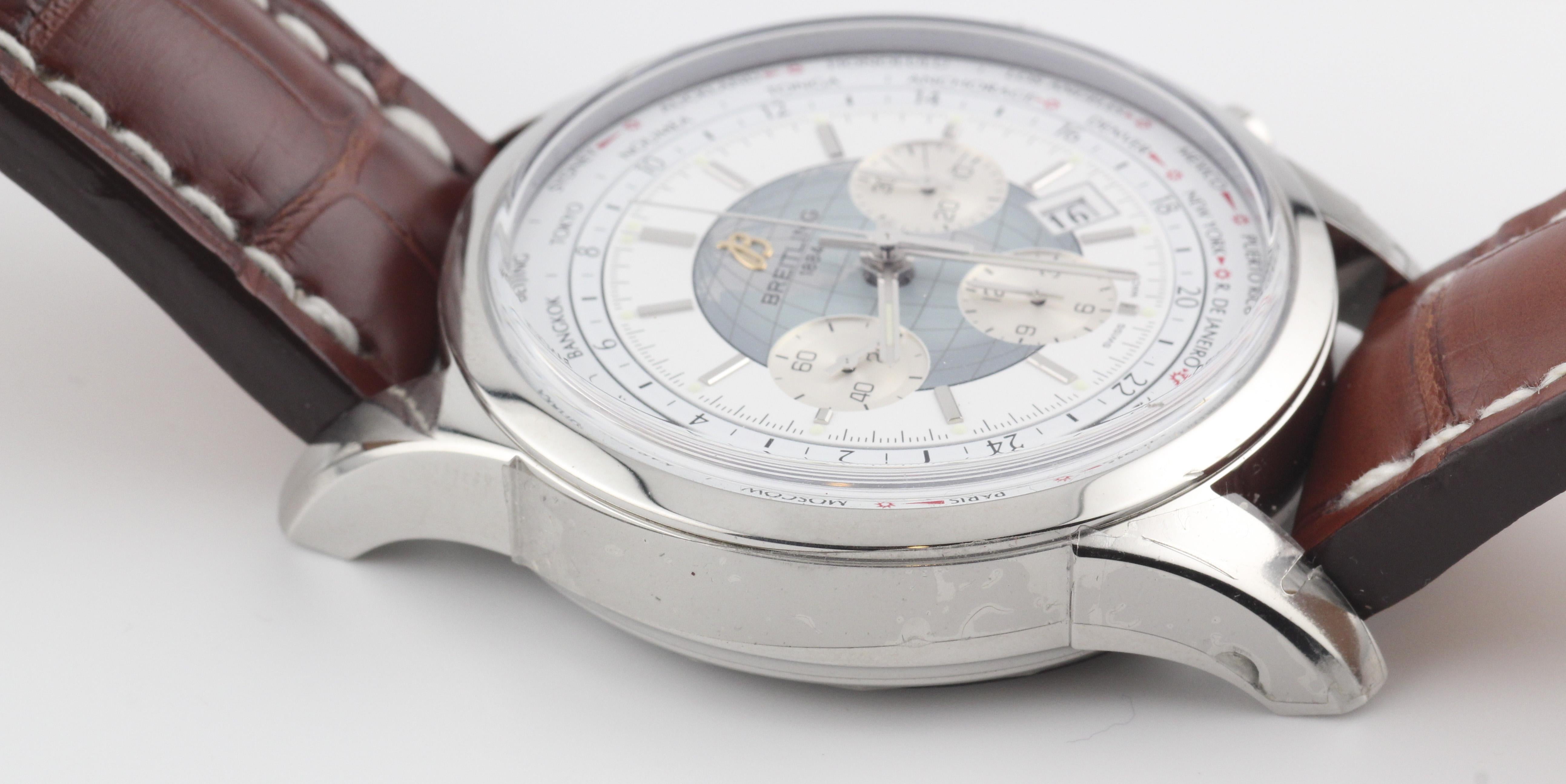Breitling Transocean Unitime Chronograph World Time Steel Wristwatch 3