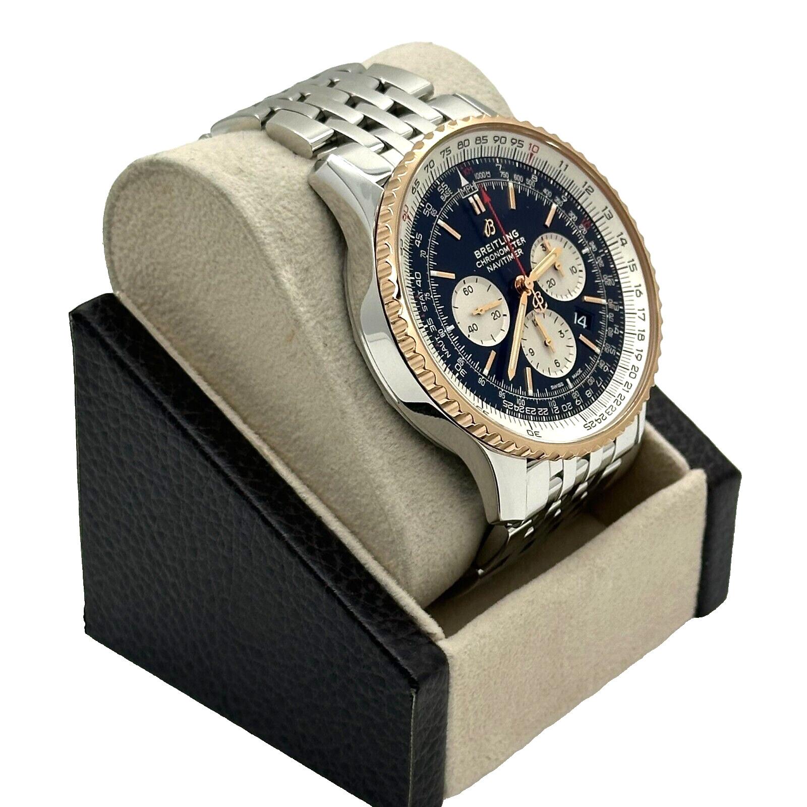Breitling UB0127 Navitimer01 Black Dial 18K Rose Gold Stainless Box Paper 2020 In Excellent Condition For Sale In San Diego, CA