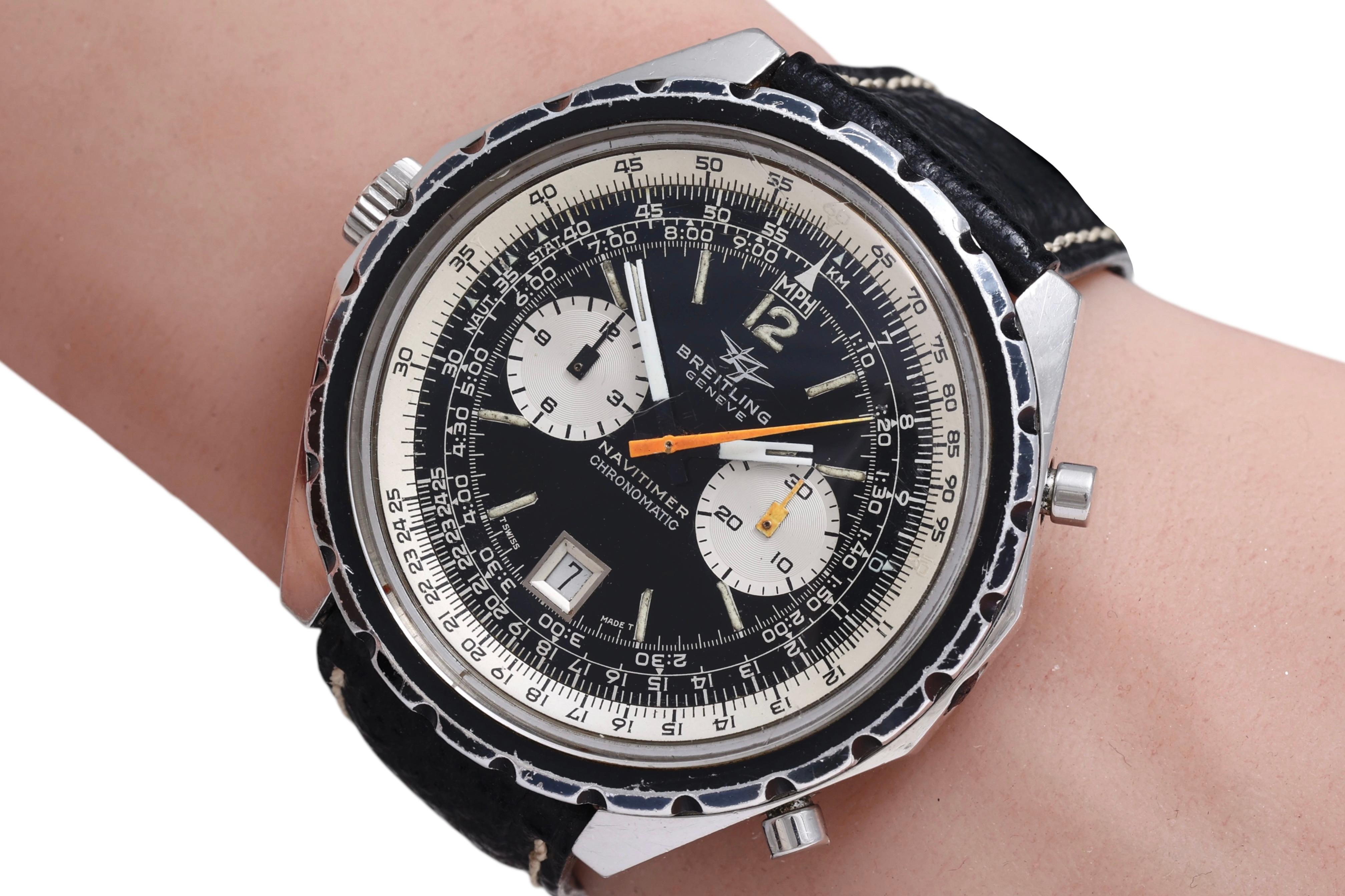 Breitling Vintage Chronograph Pilot Wrist Watch from 1970, Ref 1806, Full Set For Sale 7