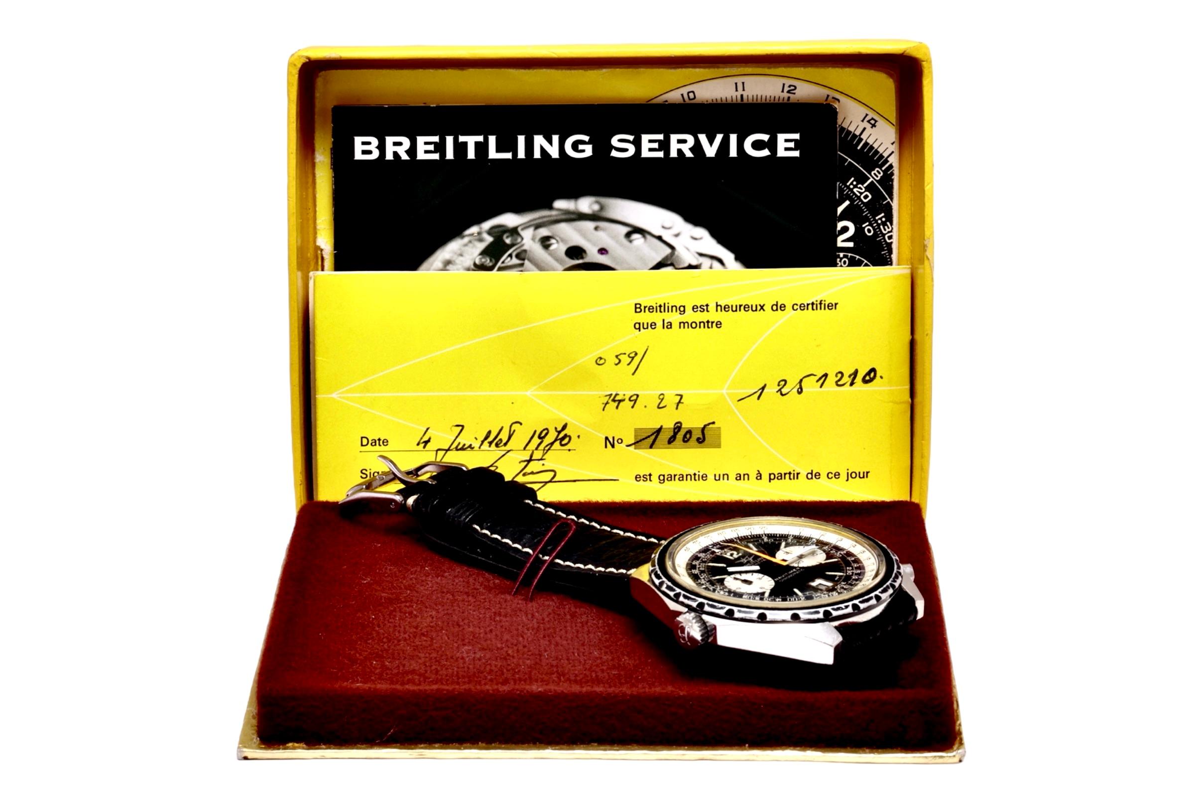 Breitling Vintage Chronograph Pilot Wrist Watch from 1970, Ref 1806, Full Set For Sale 8