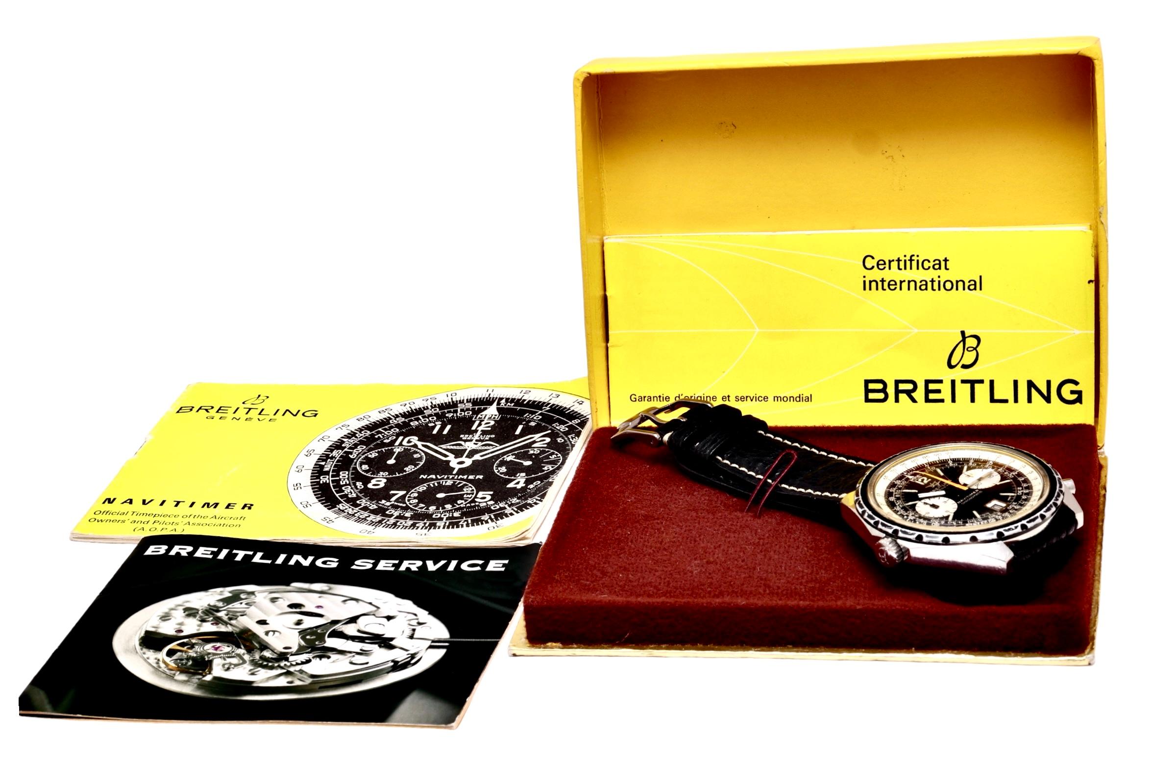 Breitling Vintage Chronograph Pilot Wrist Watch from 1970, Ref 1806, Full Set For Sale 9