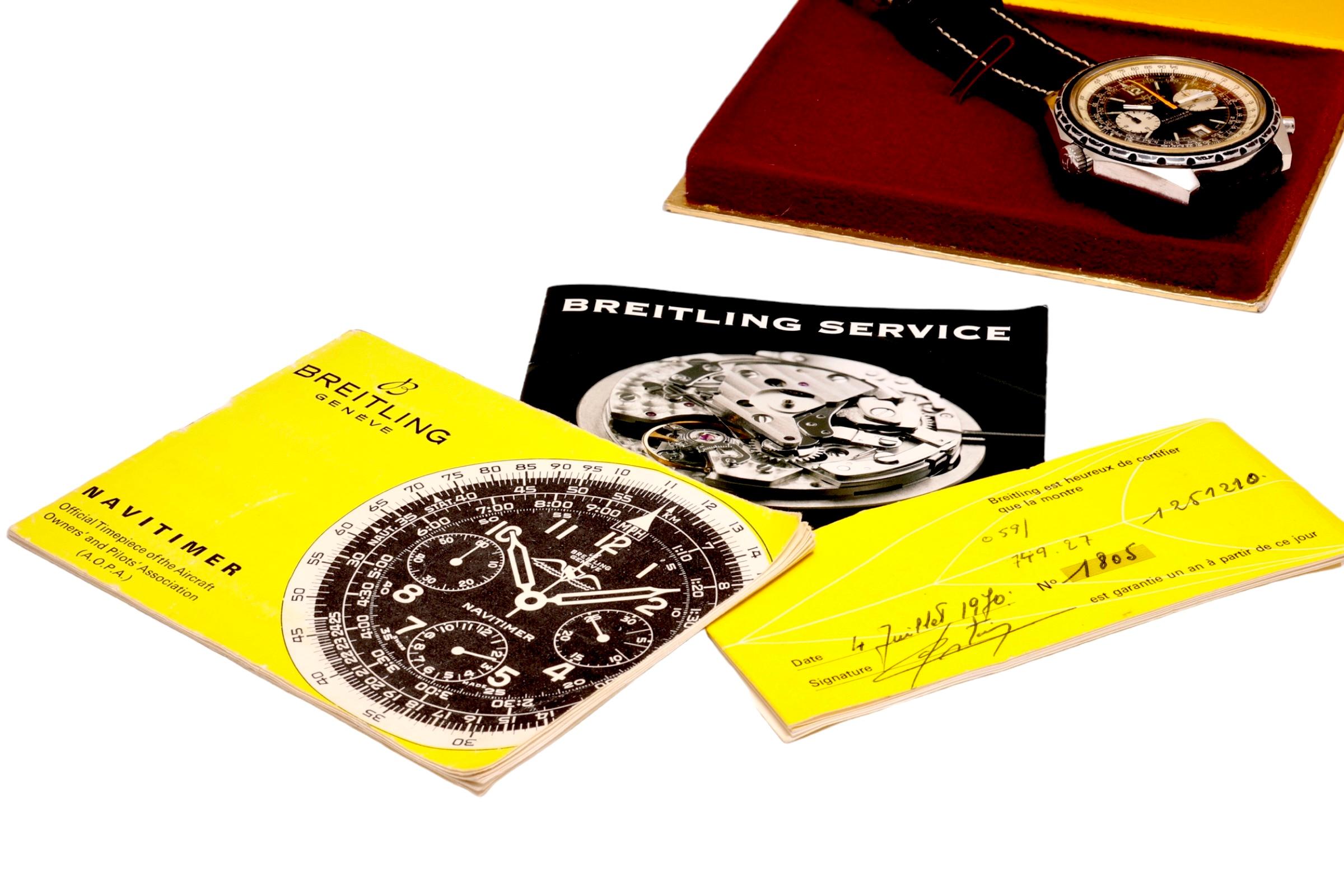 Breitling Vintage Chronograph Pilot Wrist Watch from 1970, Ref 1806, Full Set For Sale 10