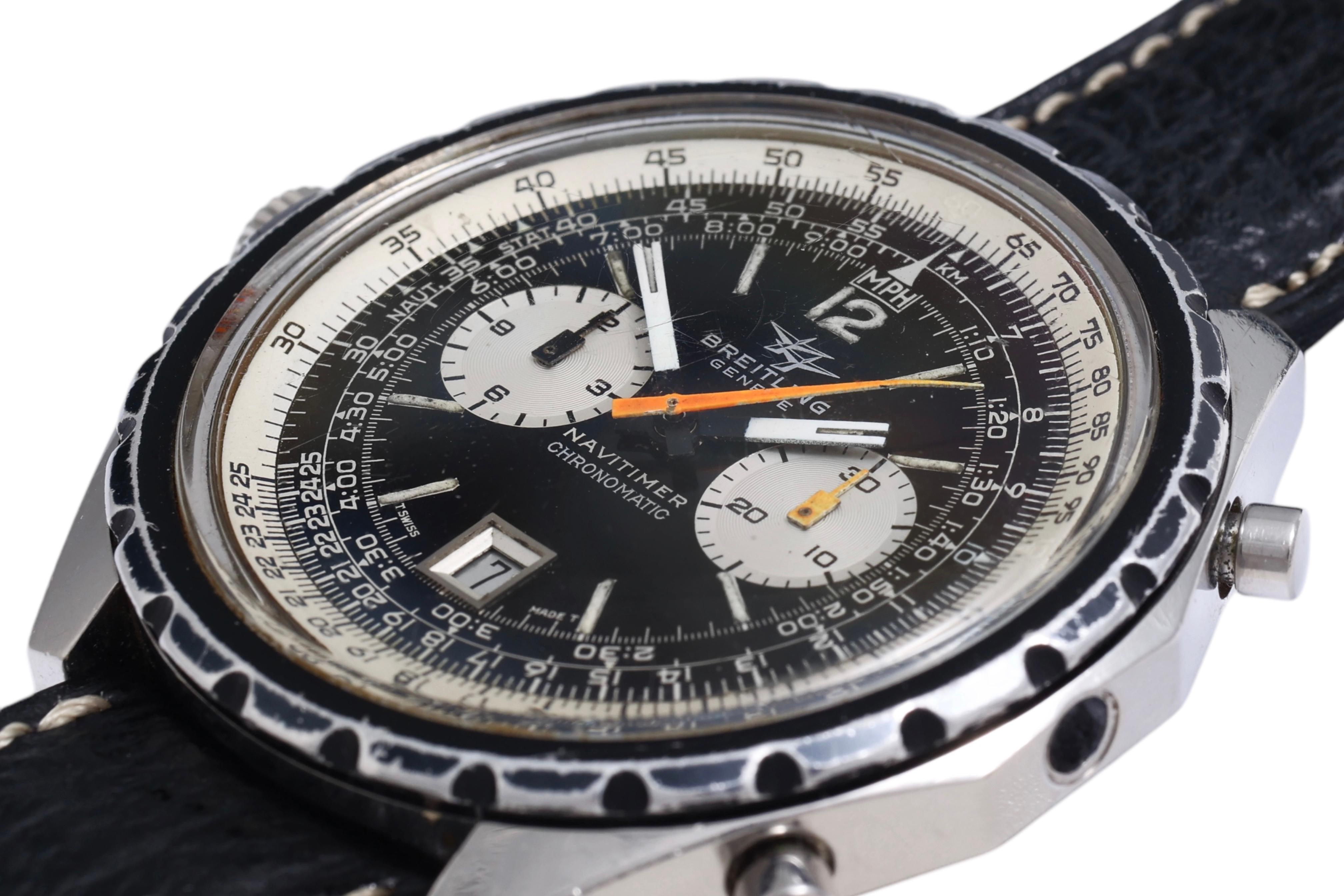 Modern Breitling Vintage Chronograph Pilot Wrist Watch from 1970, Ref 1806, Full Set For Sale