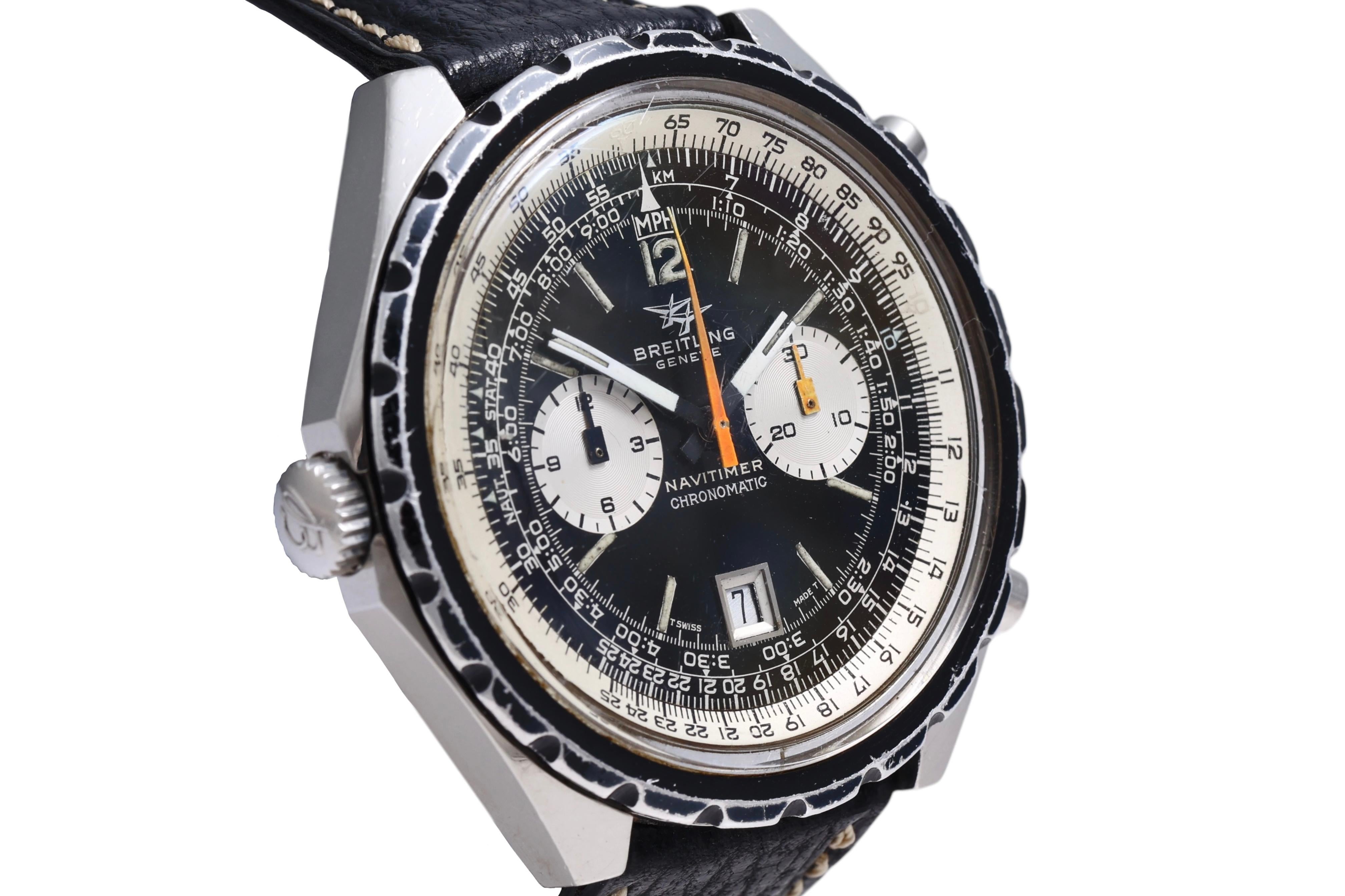 Breitling Vintage Chronograph Pilot Wrist Watch from 1970, Ref 1806, Full Set In Excellent Condition For Sale In Antwerp, BE